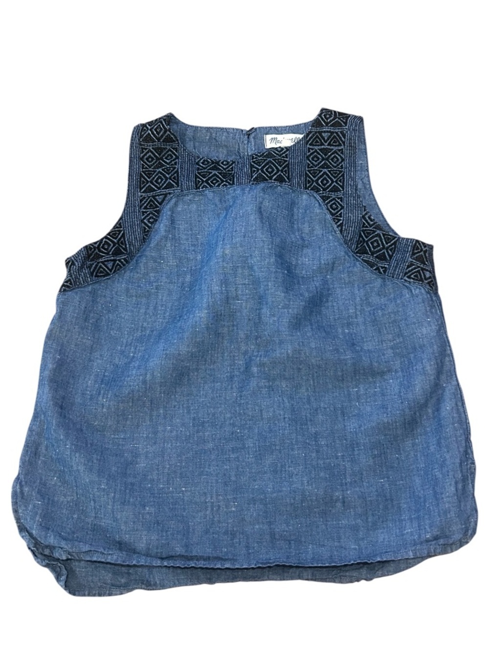Madewell Linen-Cotton Straight Hem Embroidered Top In Indigo Style A5641 Sz M - Picture 3 of 12